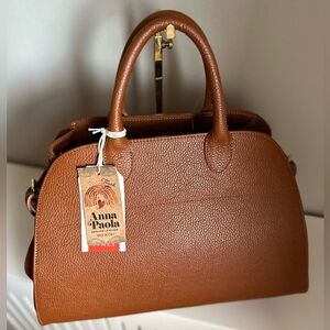 Viral Anna Paola Genuine Warn Brown Italian  Leather & Suede Satchel Tote Bag ✨